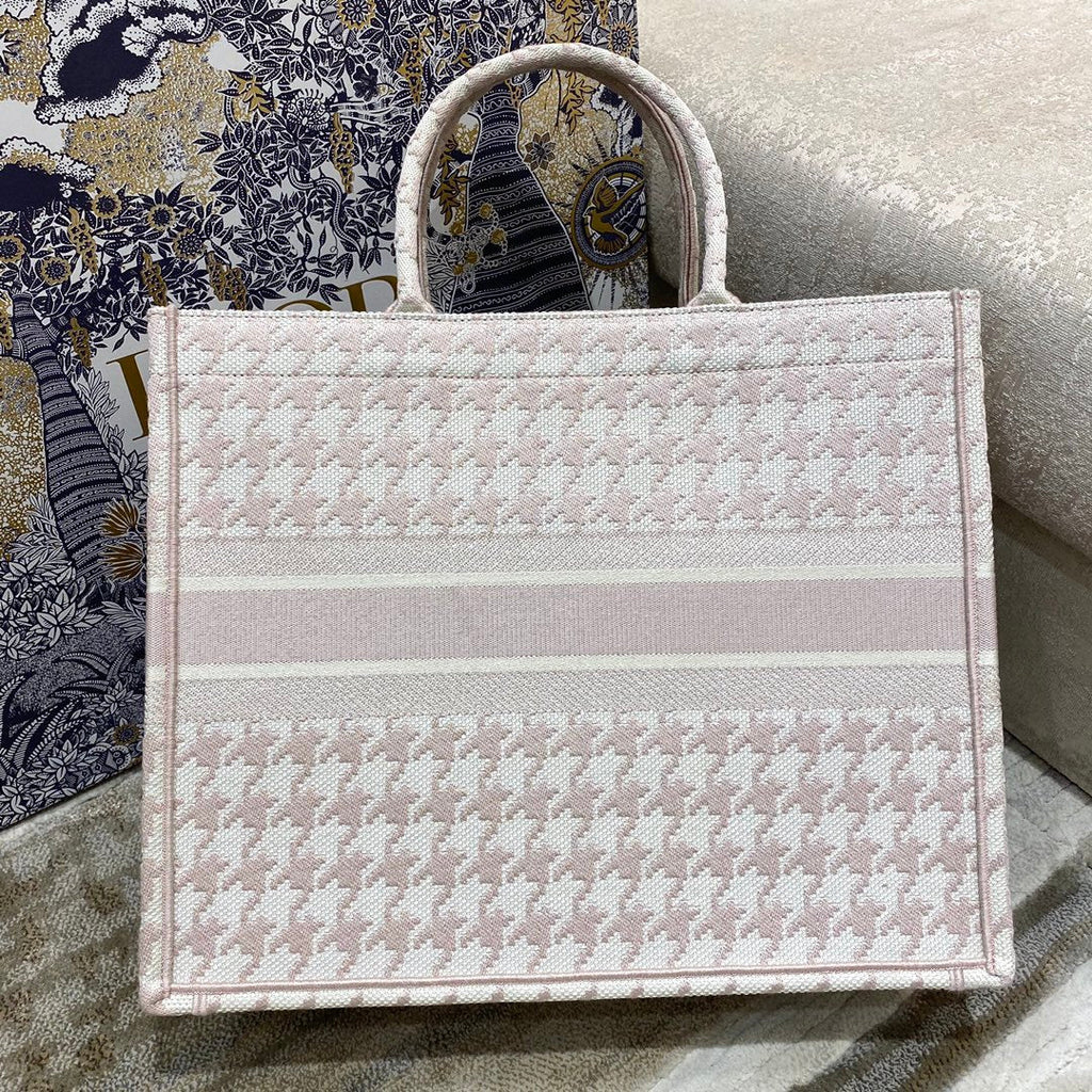 GLAMI Large Book Tote Pale Pink Houndstooth Embroidery, Pink, For Women WomenÃ¢â‚¬â„¢s Handbags, Shoulder Bags, 42cm CD