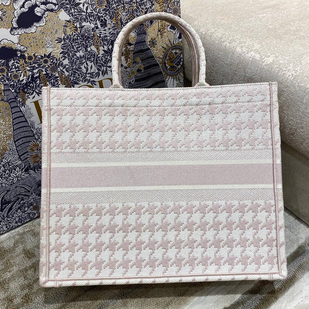 GLAMI Large Book Tote Pale Pink Houndstooth Embroidery, Pink, For Women WomenÃ¢â‚¬â„¢s Handbags, Shoulder Bags, 42cm CD