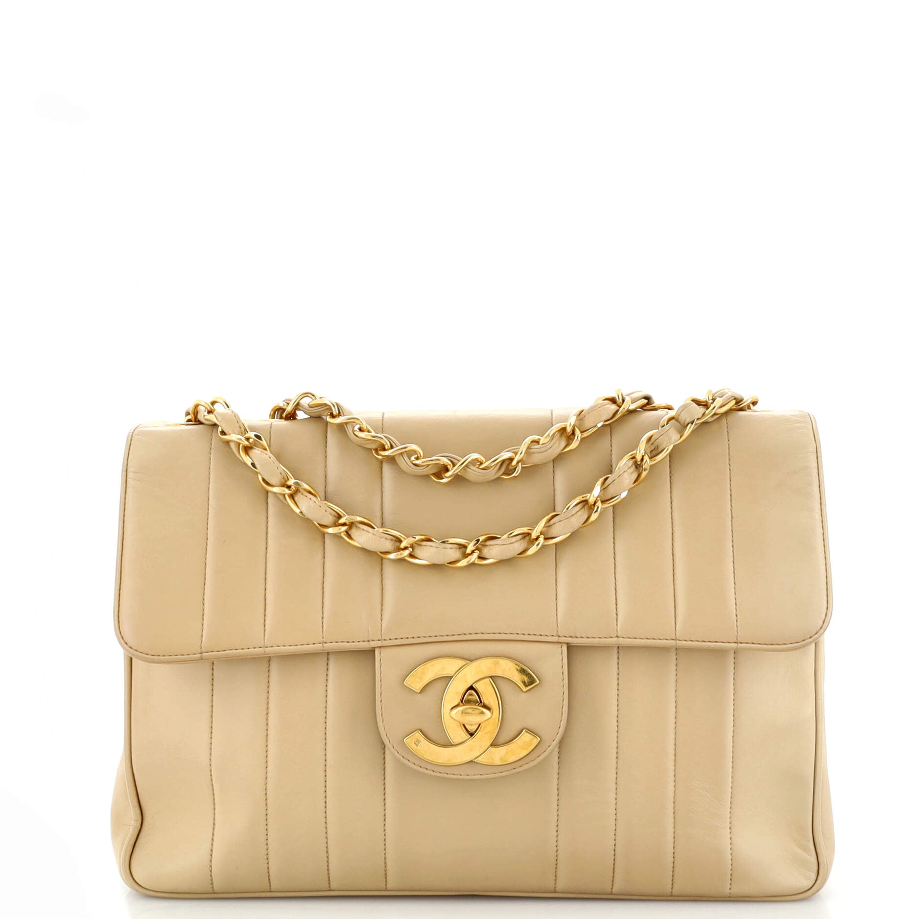 CHANEL Vintage Classic Single Flap Bag Vertical Quilt Lambskin Jumbo
