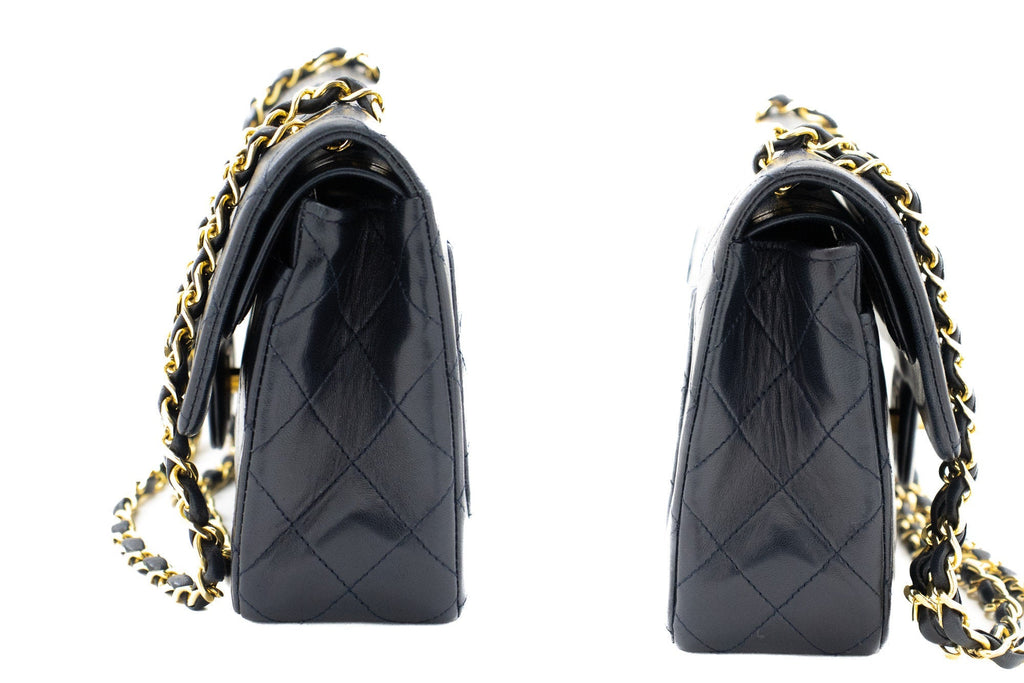 CHANEL Classic Double Flap 9" Chain Shoulder Bag Navy Lambskin g71
