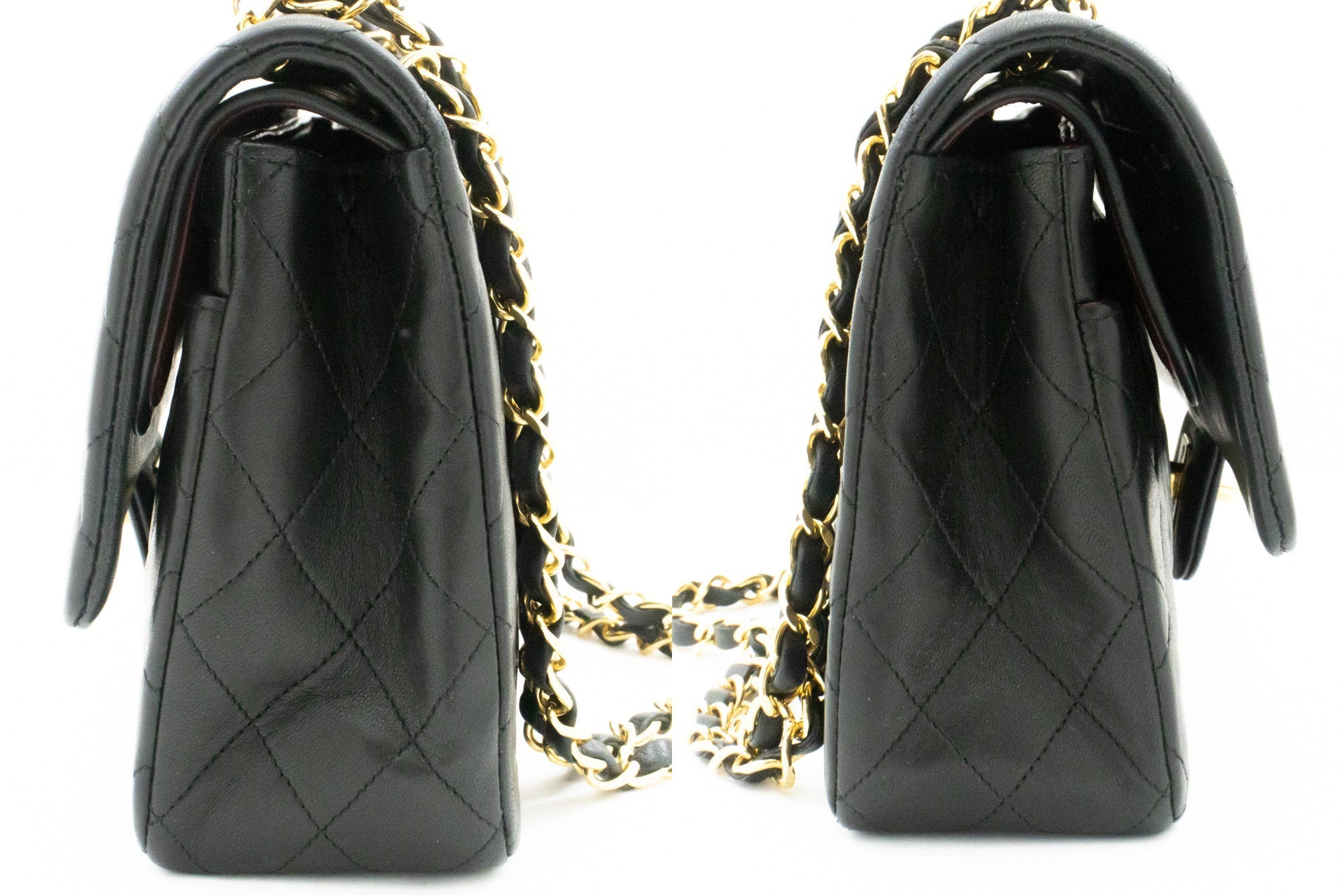 CHANEL Classic Double Flap 10" Chain Shoulder Bag Black Lambskin k62