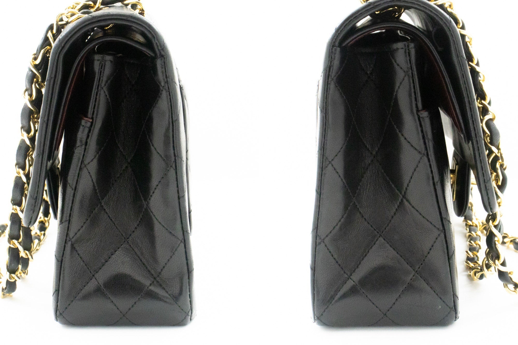 CHANEL Classic Double Flap 10" Chain Shoulder Bag Black Lambskin k46