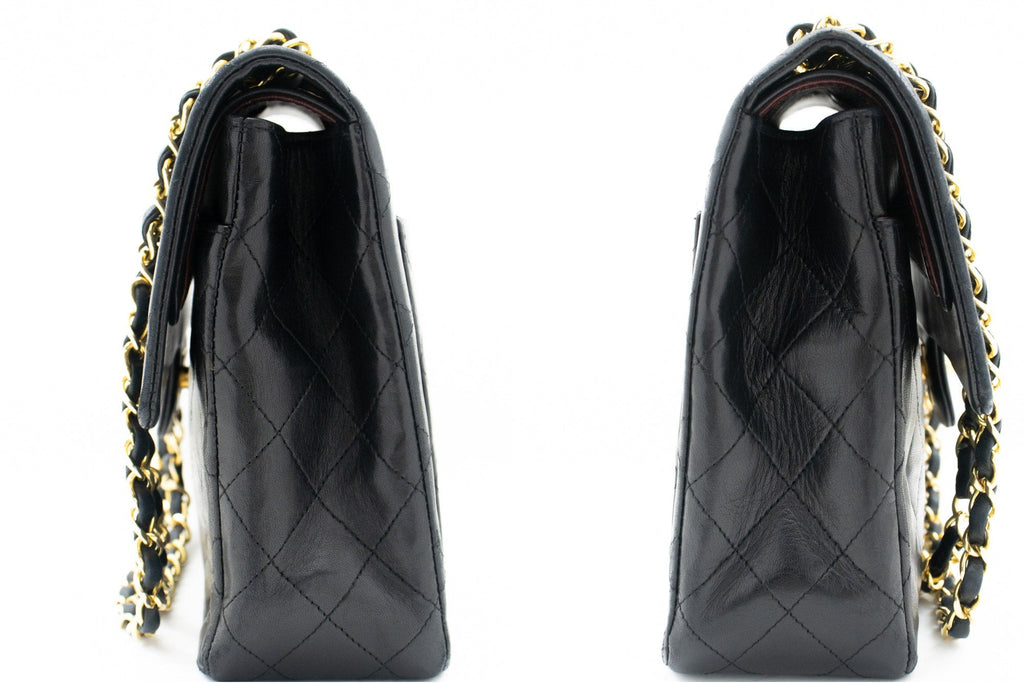 CHANEL Classic Double Flap Chain Shoulder Bag Black Lambskin Purse k88