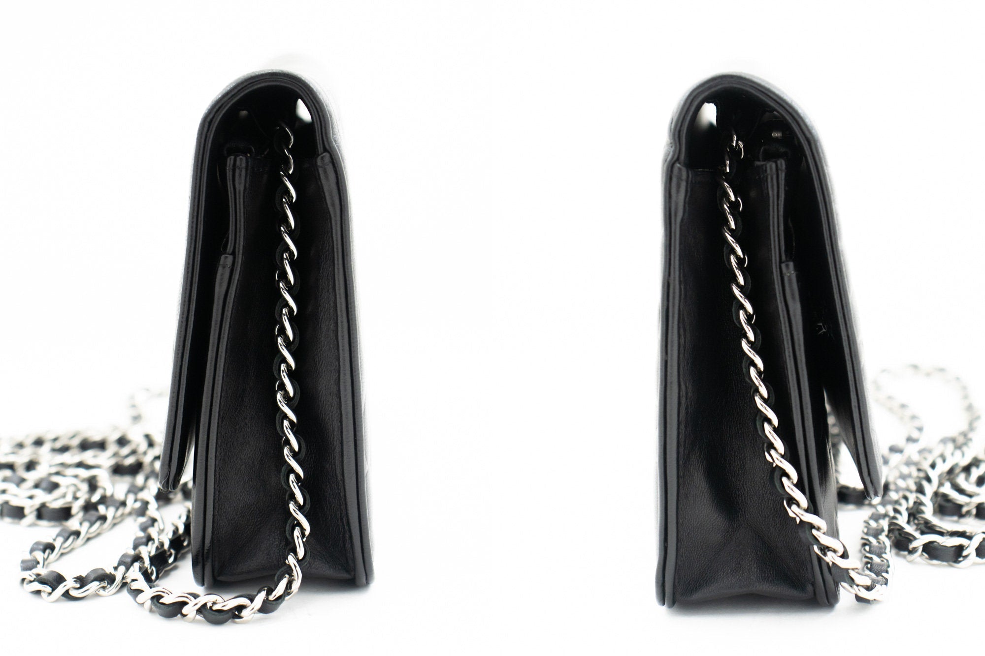 CHANEL Black Camellia Embossed Wallet On Chain WOC Shoulder Bag k68