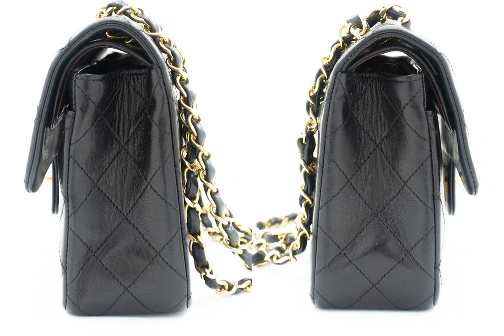 CHANEL Classic Double Flap 9" Chain Shoulder Bag Black Lambskin k10