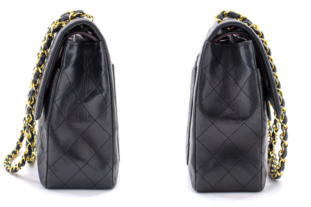 CHANEL 2.55 Double Flap Square Chain Shoulder Bag Black Lambskin h72