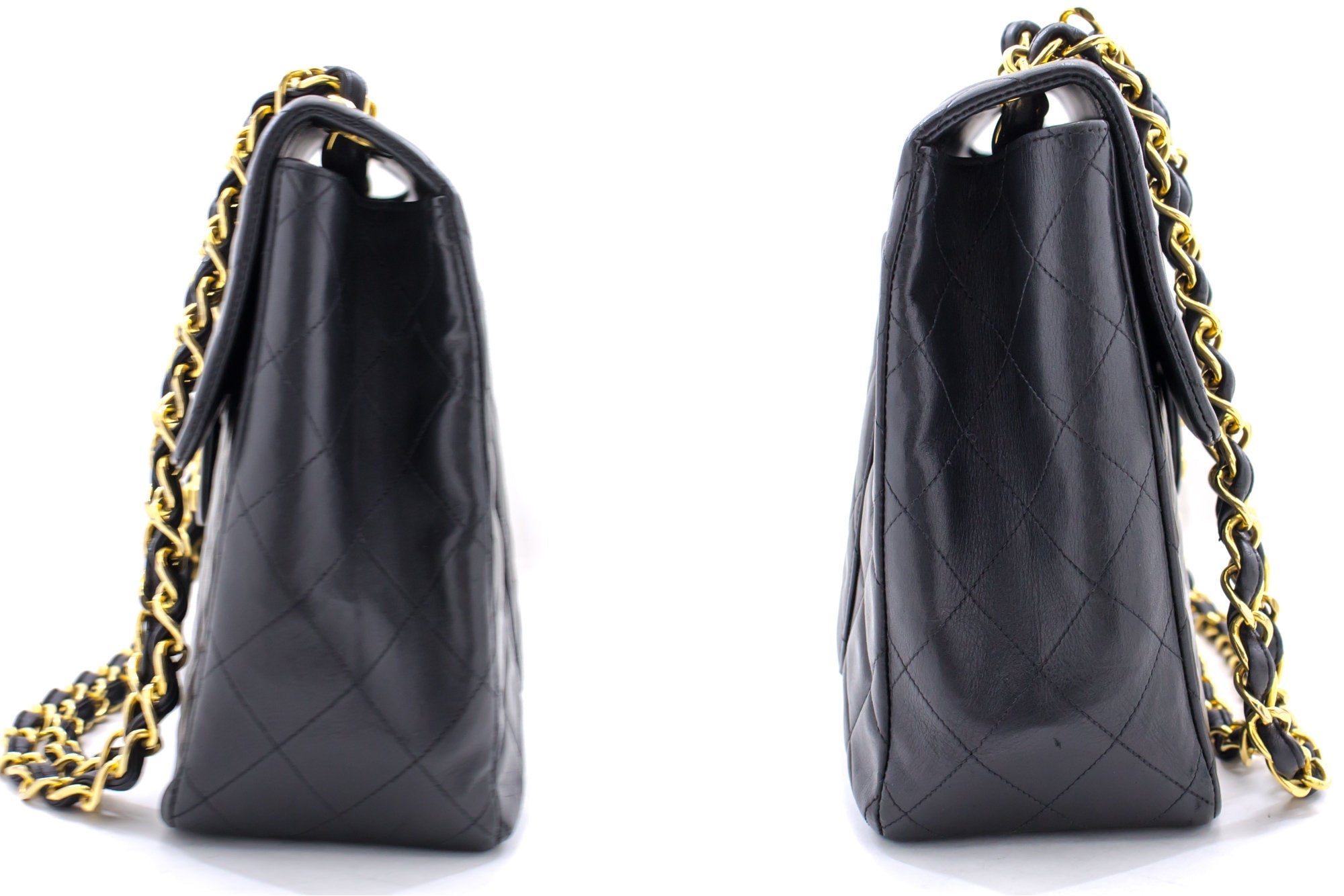 CHANEL Classic Maxi 13" 2.55 Flap Chain Shoulder Bag Black Lamb h22