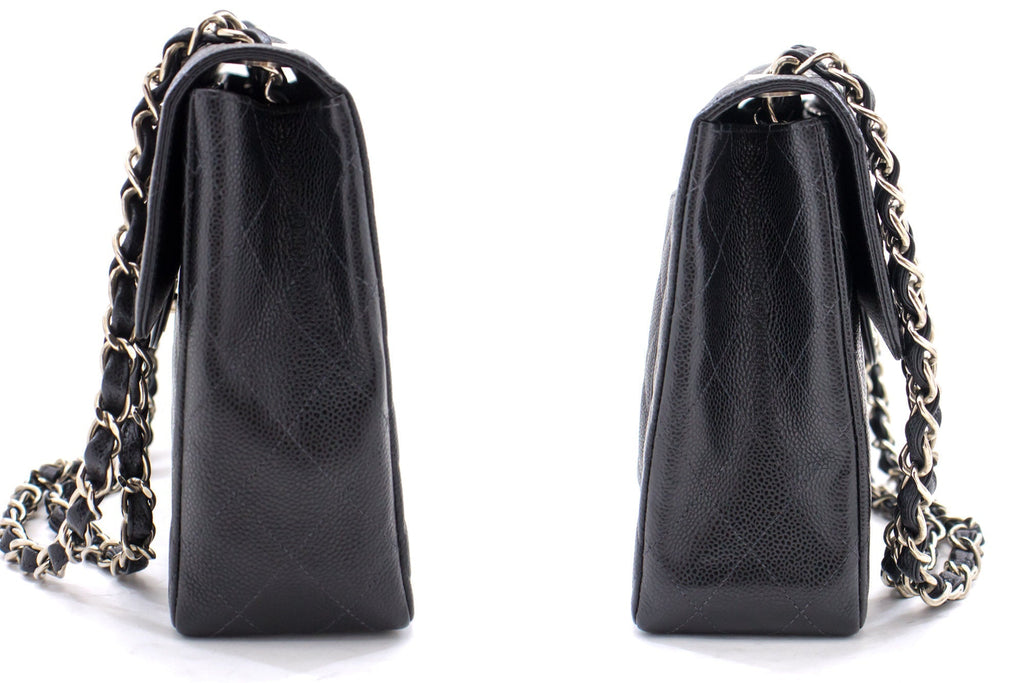 CHANEL Classic Large 11" Chain Shoulder Bag Black Grained Calfskin h58