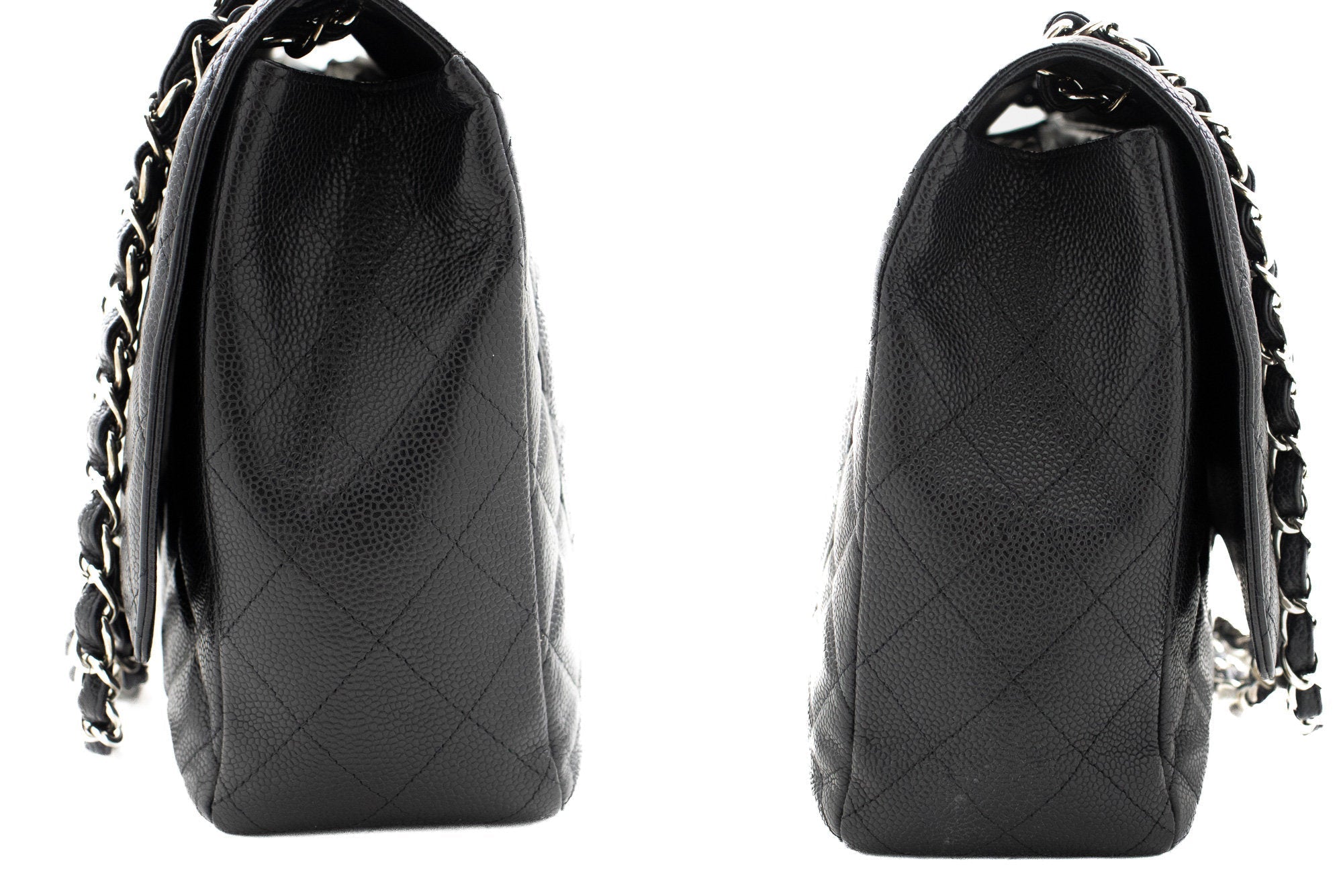 CHANEL Caviar Grained Calfskin Flap Chain Shoulder Bag Black 13" i90