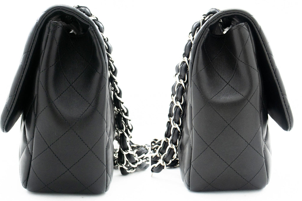 CHANEL Classic Large 11" Chain Shoulder Bag Flap Black Lambskin j42
