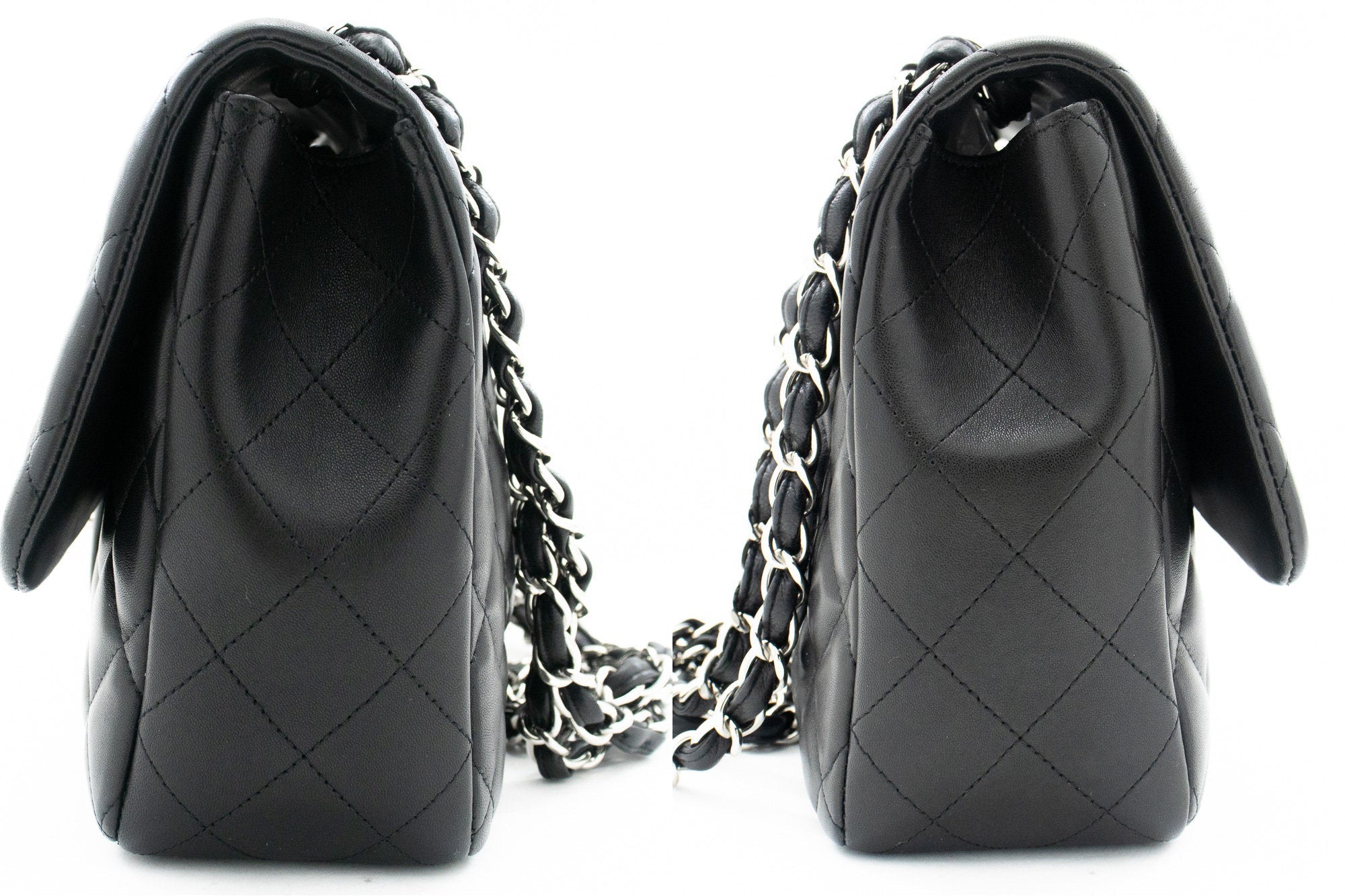 CHANEL Classic Large 11" Chain Shoulder Bag Flap Black Lambskin j42