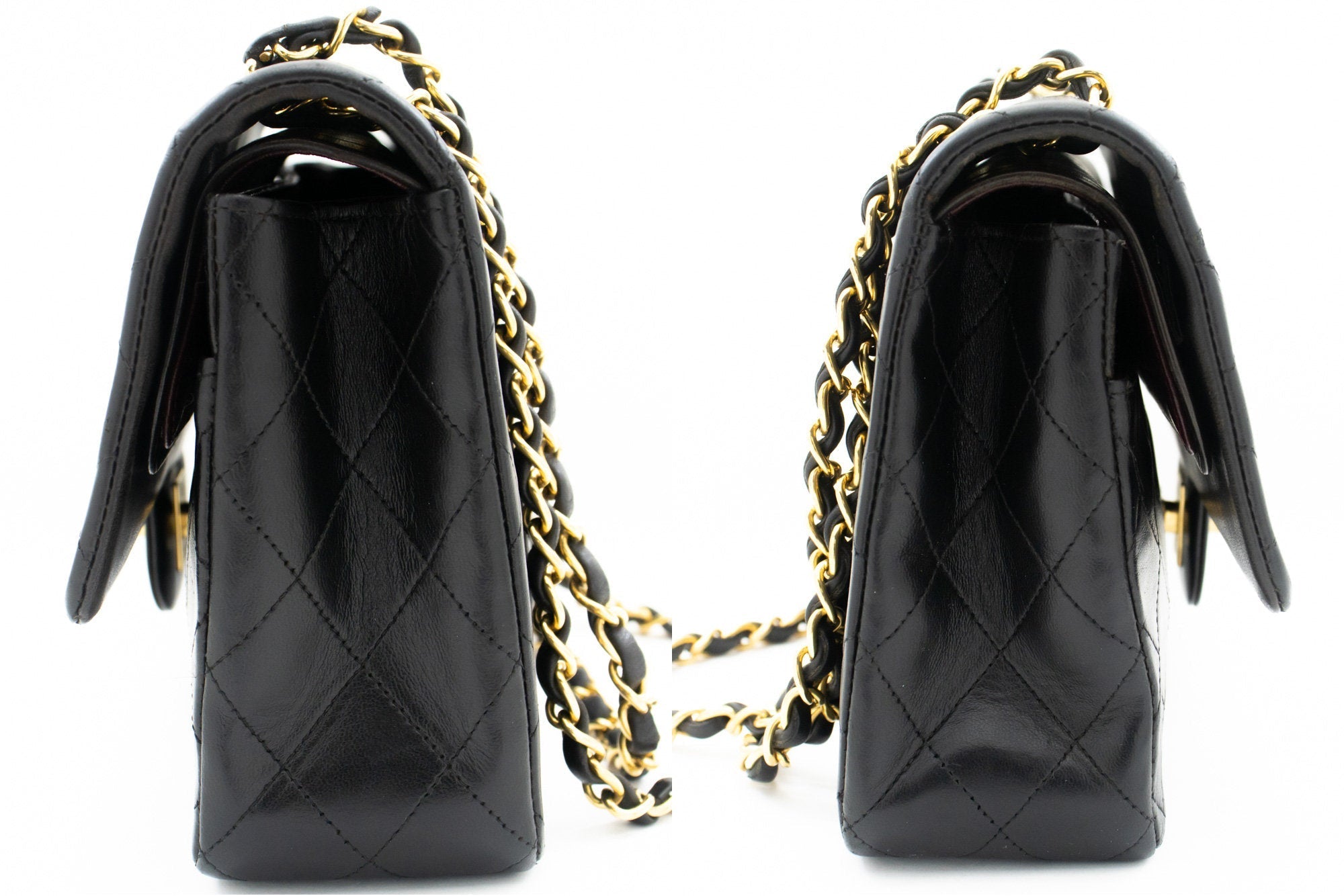 CHANEL Classic Double Flap Medium Chain Shoulder Bag Black Lamb k86