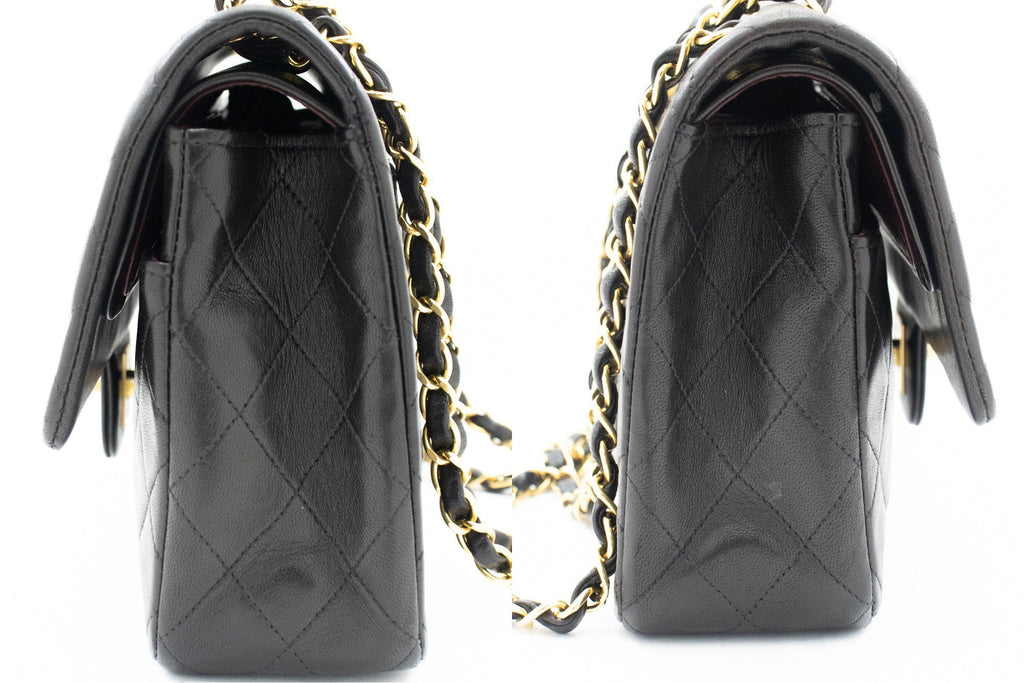 CHANEL Classic Double Flap 10" Chain Shoulder Bag Black Lambskin k04