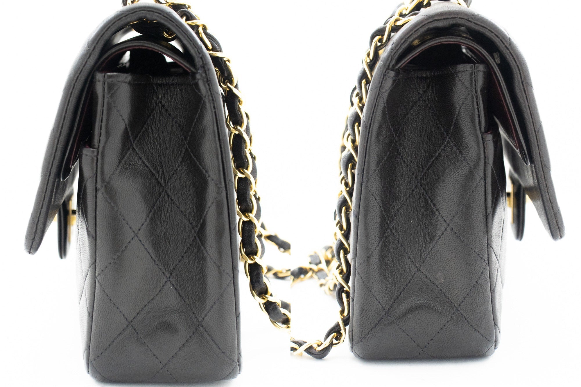 CHANEL Classic Double Flap 10" Chain Shoulder Bag Black Lambskin k04
