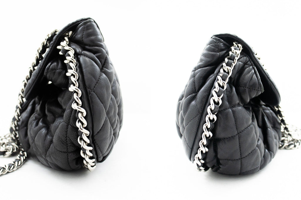 CHANEL Chain Around Shoulder Bag Crossbody Black Calfskin Leather j91