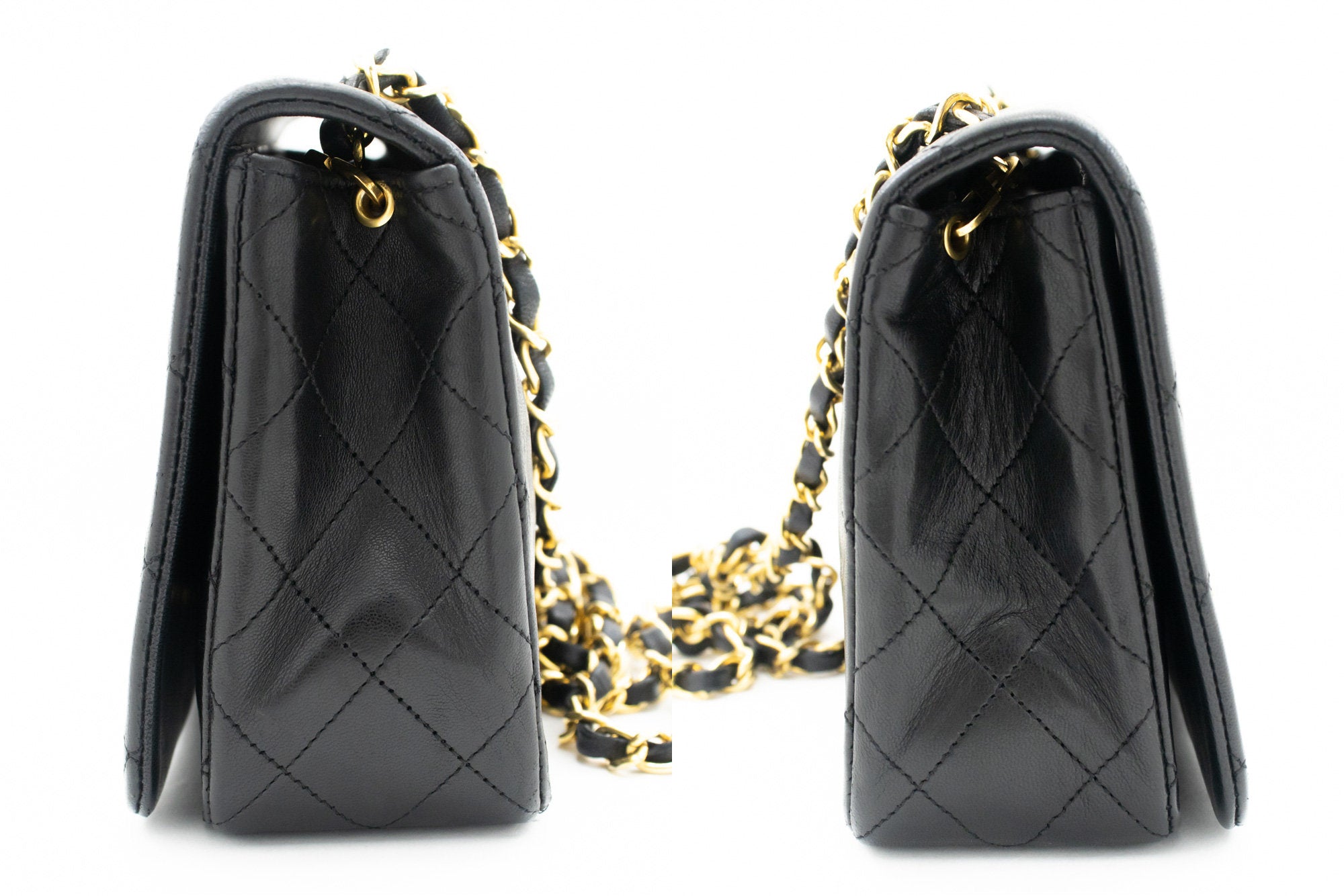 CHANEL Full Flap Chain Shoulder Bag Clutch Black Quilted Lambskin k84