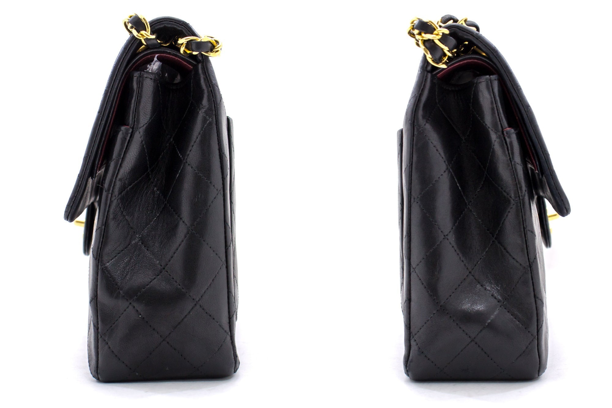 CHANEL 2.55 Double Flap Square Chain Shoulder Bag Black Lambskin i14
