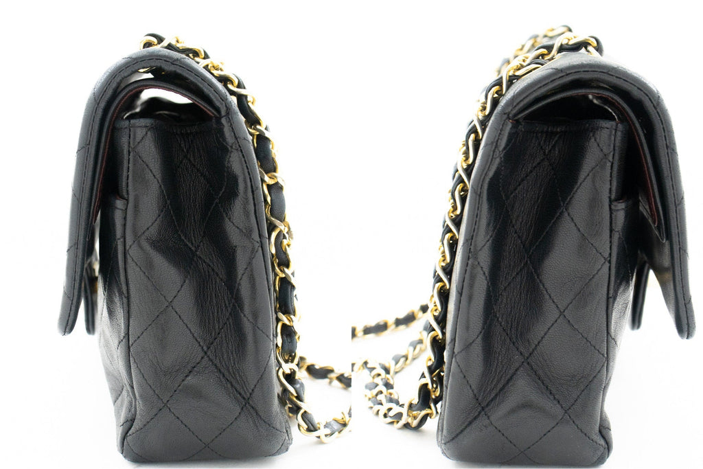 CHANEL Classic Double Flap Medium Chain Shoulder Bag Black Lamb k33