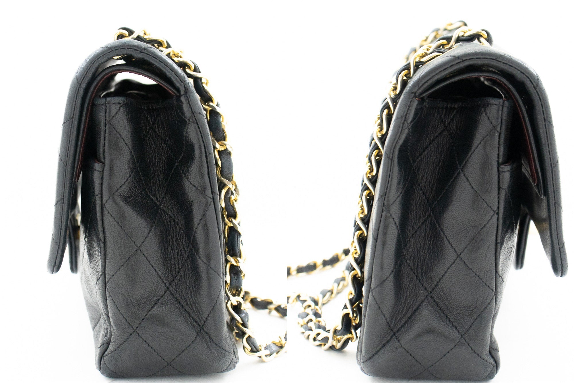 CHANEL Classic Double Flap Medium Chain Shoulder Bag Black Lamb k33