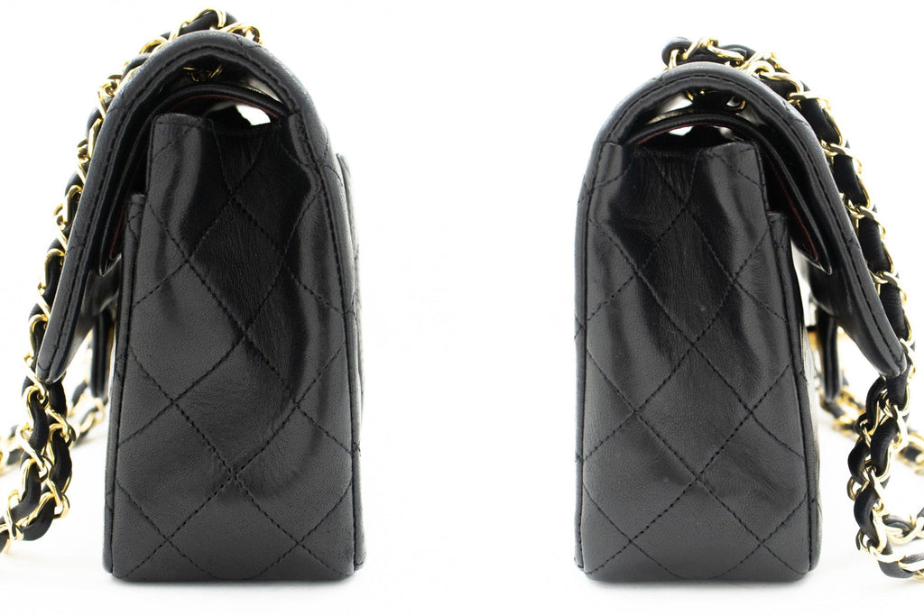 CHANEL Classic Double Flap 9" Chain Shoulder Bag Black Lambskin k65