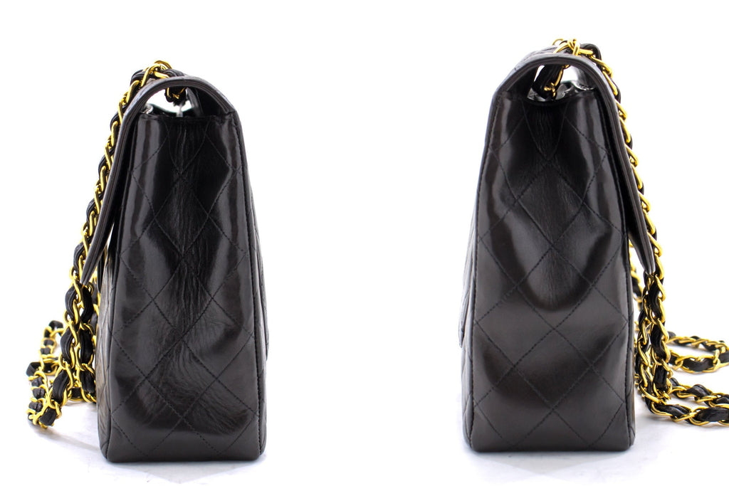 CHANEL Jumbo 11" Large Chain Shoulder Bag Flap Black Lambskin Gold f98