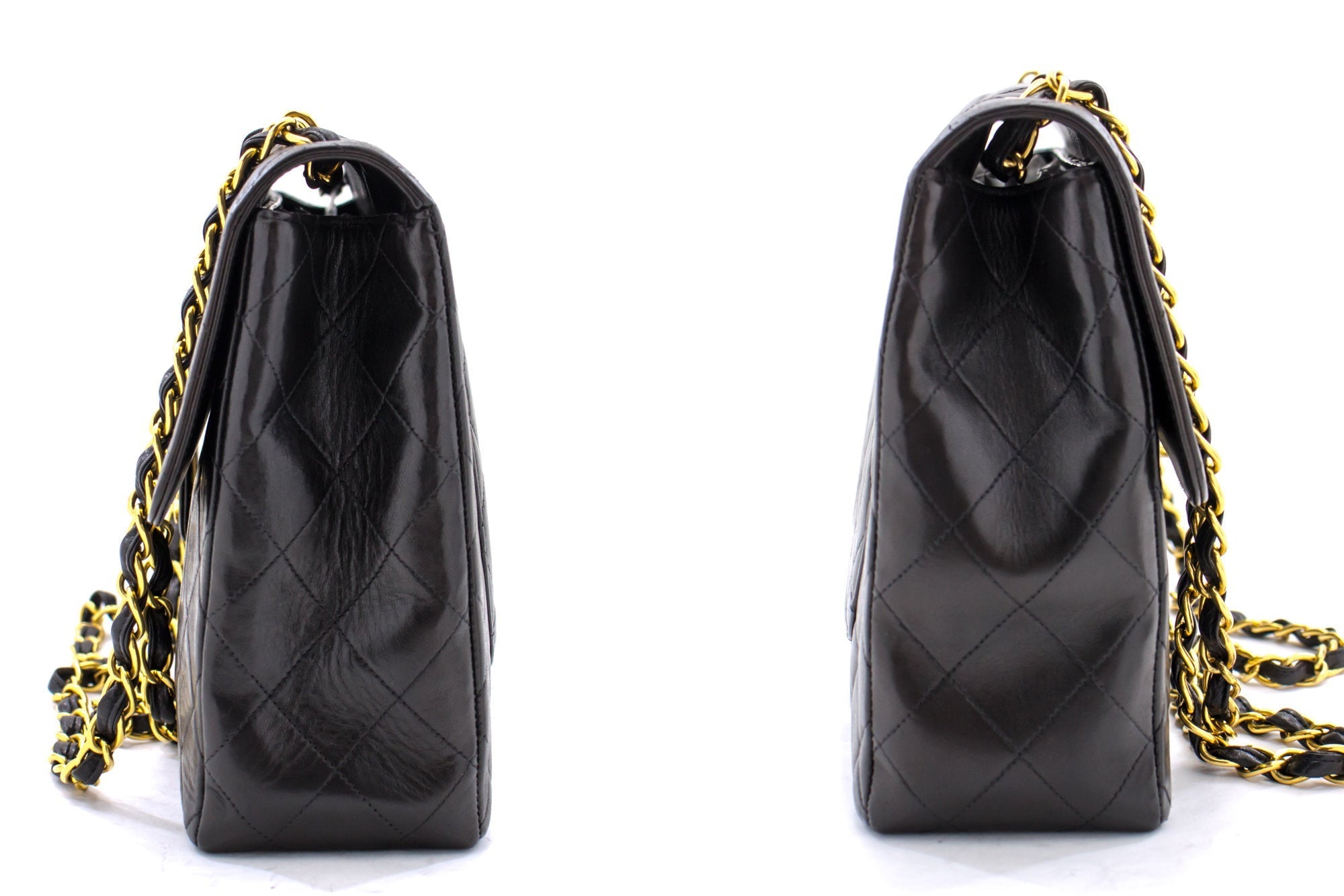 CHANEL Jumbo 11" Large Chain Shoulder Bag Flap Black Lambskin Gold f98