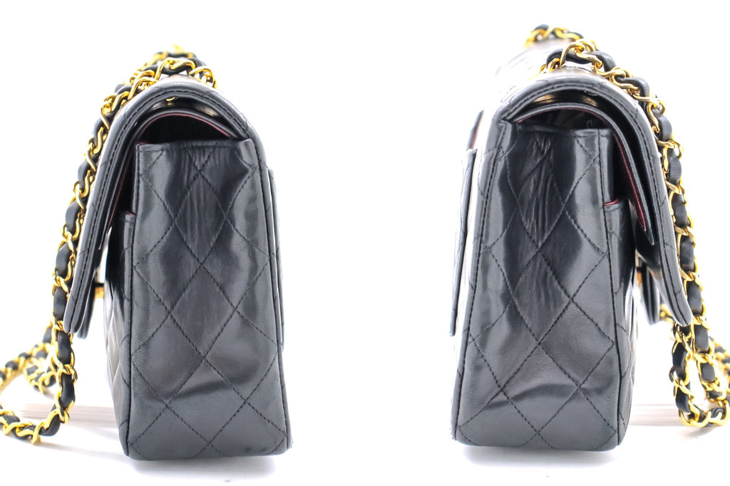 CHANEL Classic Double Flap 10" Chain Shoulder Bag Black Lambskin i65