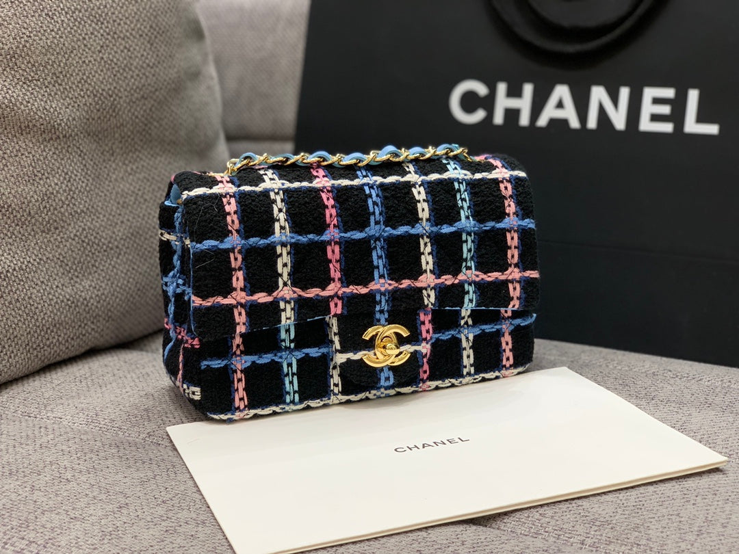 CHLNavy Sparkle Tweed Classic Mini Rectangular GlamIap Bag For Women 20cm/7.5in