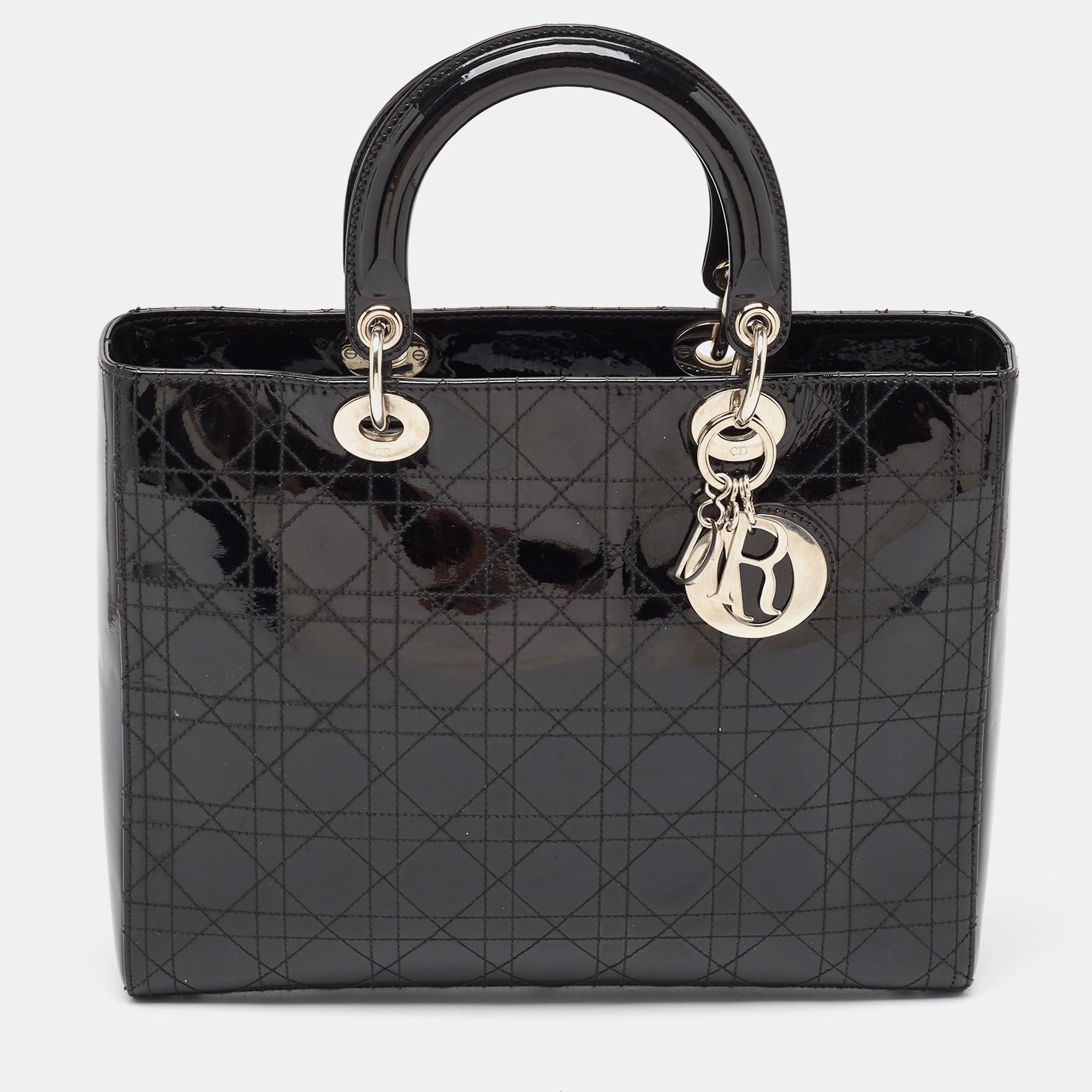 Dior  Cannage Patent Leather Large Lady Dior Tote