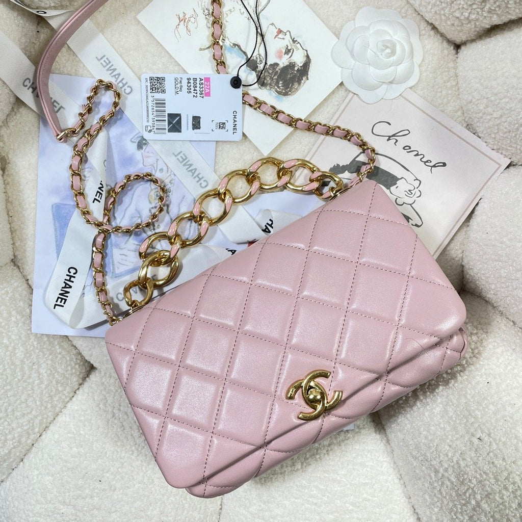 CHLLarge Flap Bag Gold Hardware PiNike For Women, Women’s Handbags, Shoulder Bags 9.1in/23cm AS3367