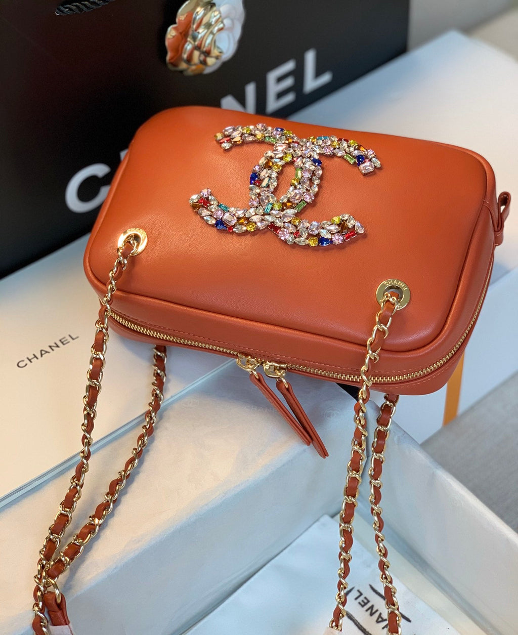 CHL Camera Cubic GLAMIamonds Brown Bag For Women 12.5cm/4.9in