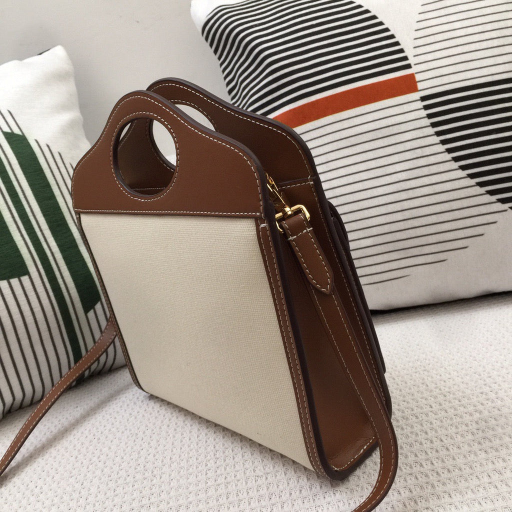 GLAMI Mini Two-tone Canvas And Pocket Bag Brown For Women, Bags 10.4in/26.5cm 80393611