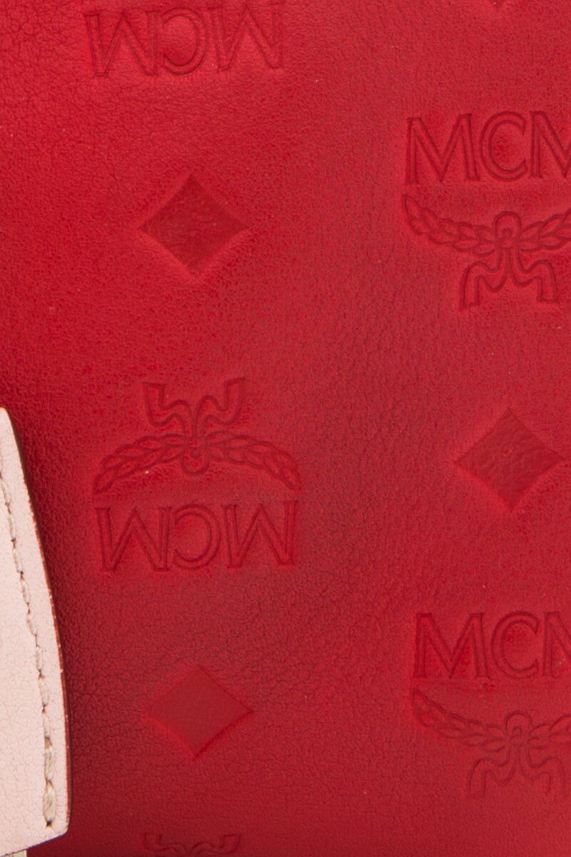 MCM Red Monogram Leather Boston Handbag