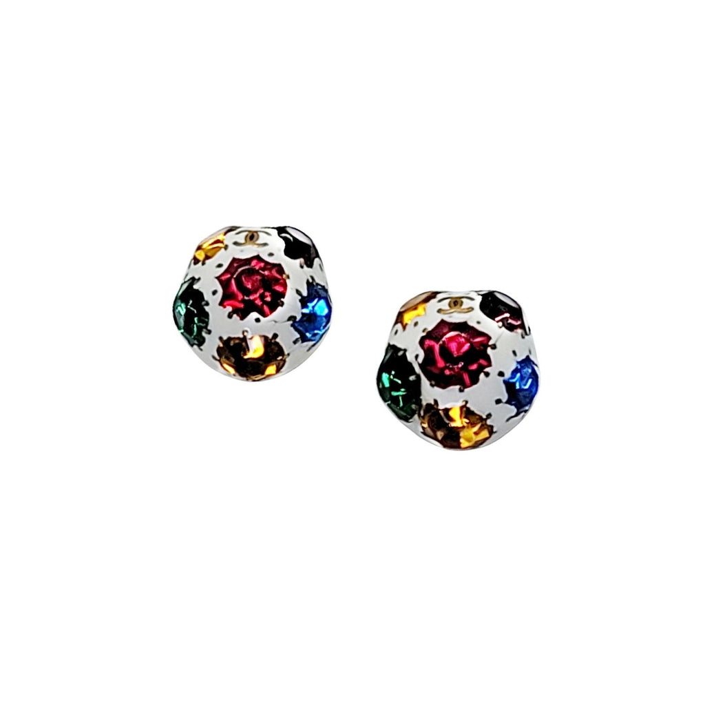 Chanel Earrings Clip-On White 98P Multicolored Rhinestone