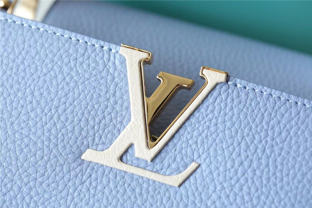 LV Capucines MM Taurillon Light Blue/ Beige For Women, Women’s Bags, Shoulder And Crossbody Bags 12.4in/31.5cm LV 