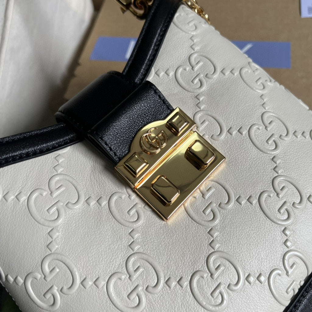 gg Small gg Shoulder Bag White Debossed For Women 9.8in/25cm 675788 gg UD9AX 9099