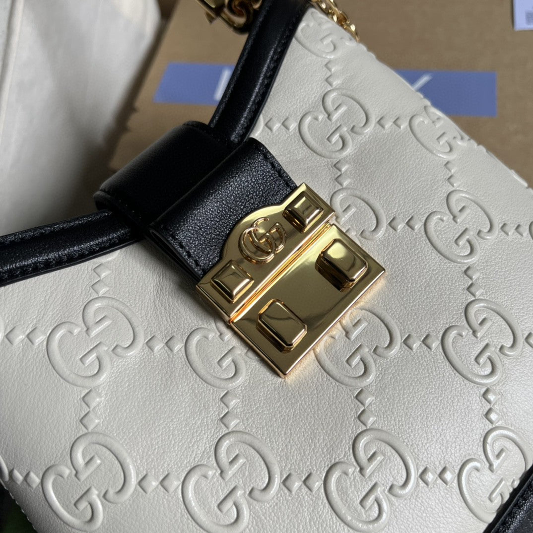 gg Small gg Shoulder Bag White Debossed For Women 9.8in/25cm 675788 gg UD9AX 9099