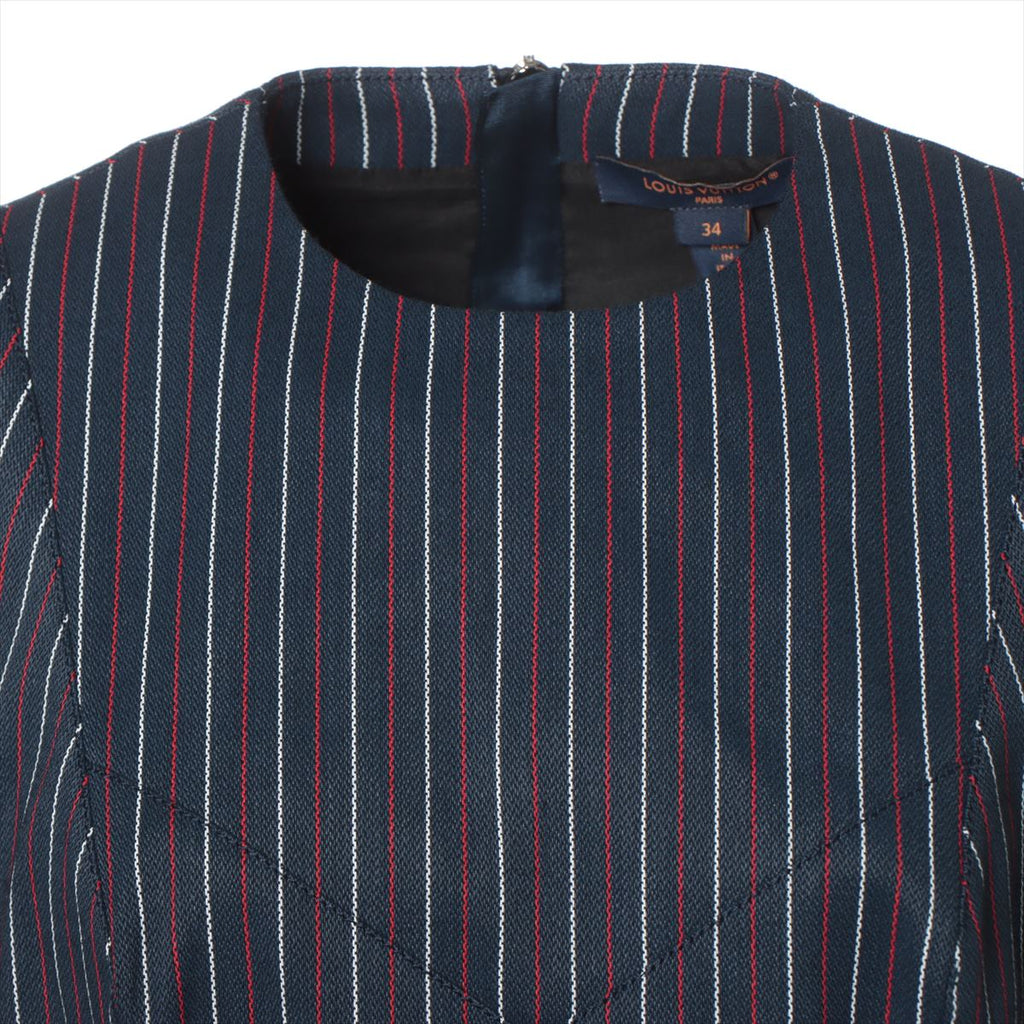 Louis Vuitton 23AW Wool  Polyurethane One Earrings 34  Navy 3D Tri-Color Scooter Dress 1AC45W RW232WB Monogram Back Belt