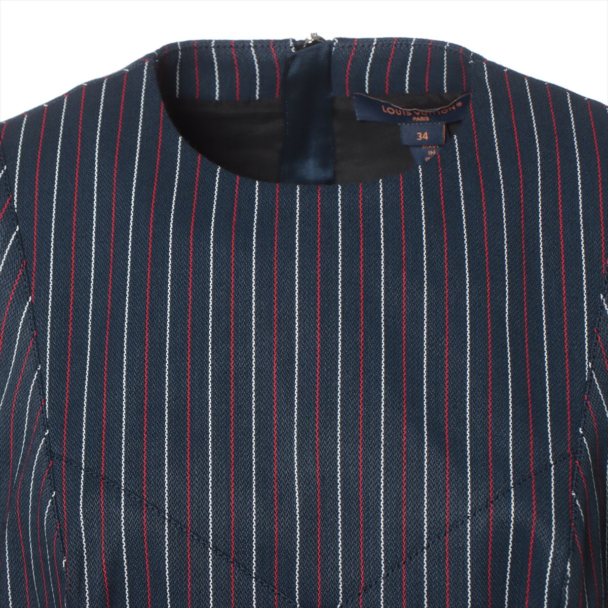 Louis Vuitton 23AW Wool  Polyurethane One Earrings 34  Navy 3D Tri-Color Scooter Dress 1AC45W RW232WB Monogram Back Belt