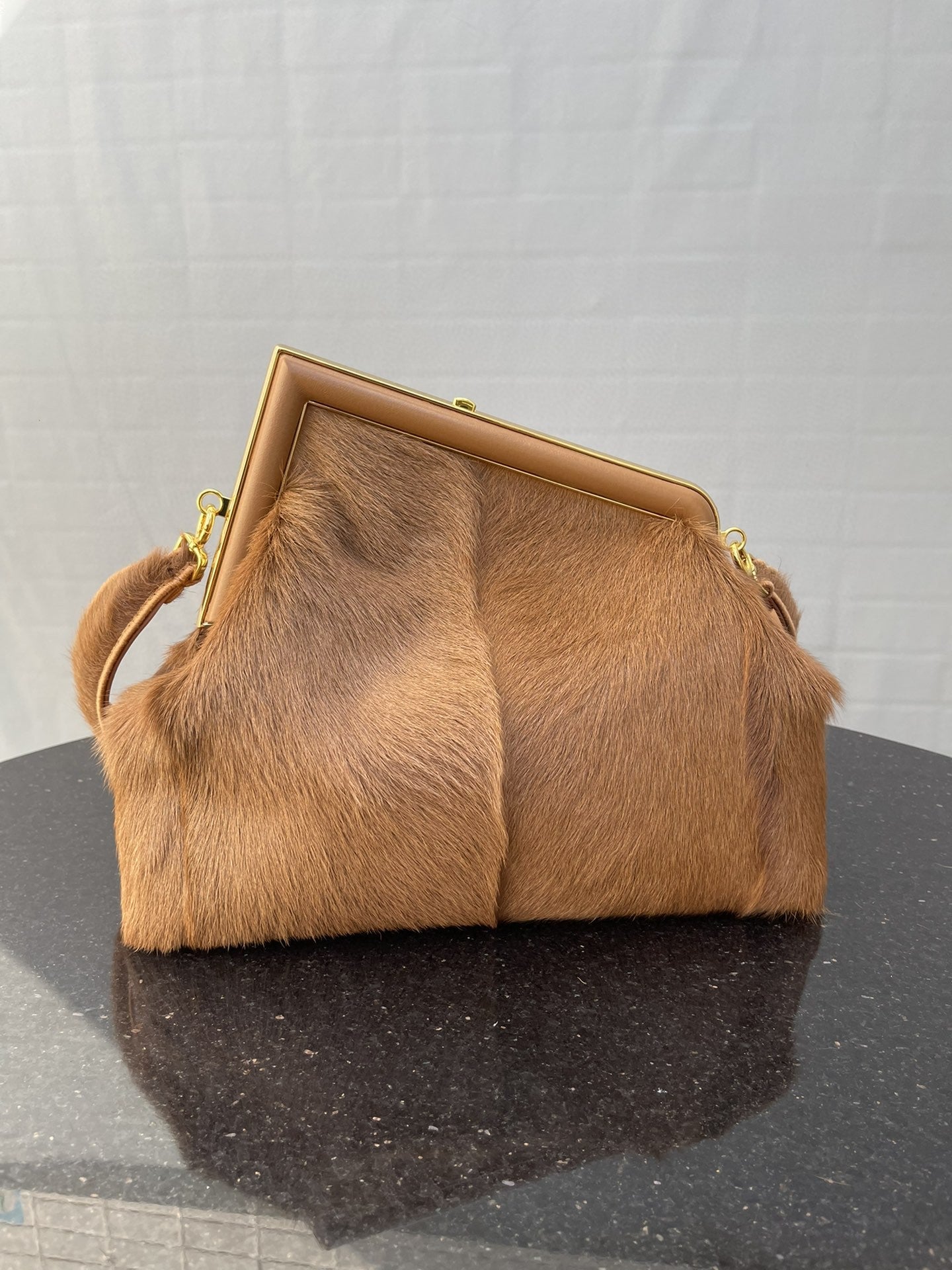 FI First MeGLAMIum Brown Fox Fur Bag For Woman 32.5cm/13in