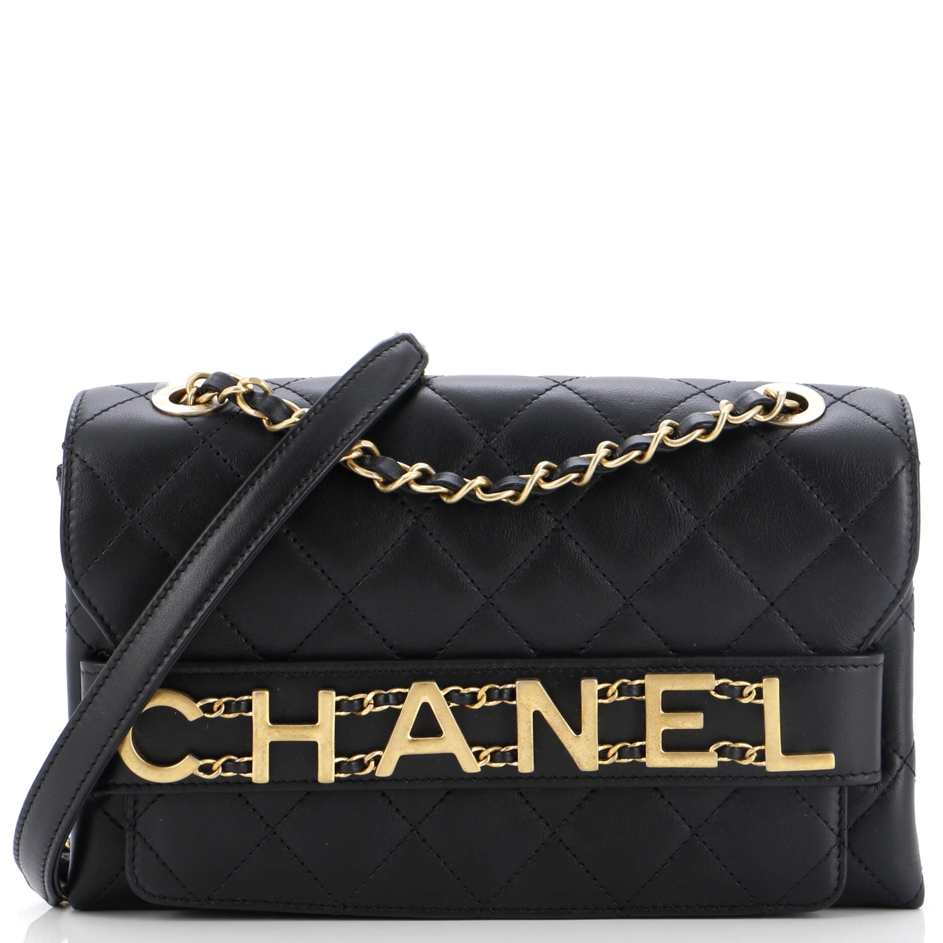 CHANEL Logo Enchained Flap Bag Quilted Calfskin Medium