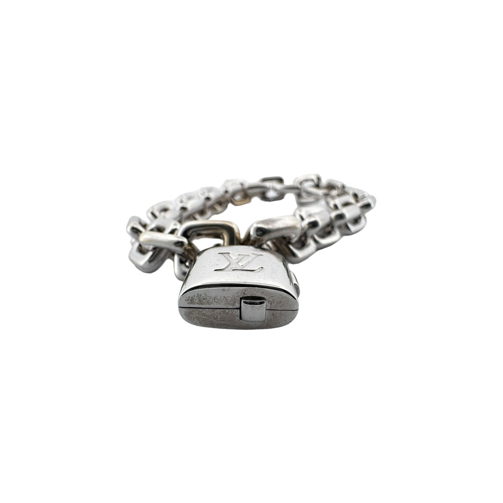 Louis Vuitton 18K White Gold Padlock & Square Link Bracelet