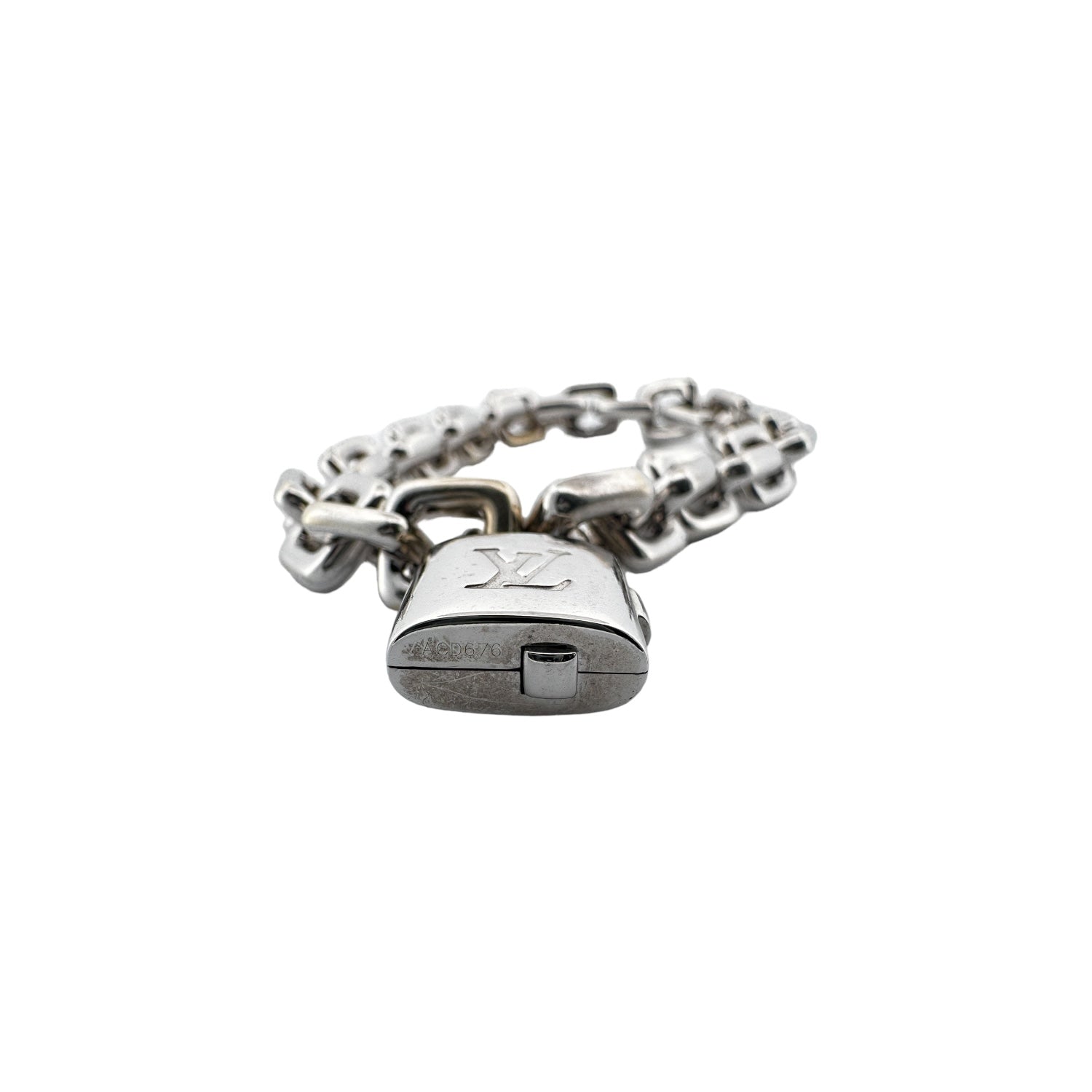 Louis Vuitton 18K White Gold Padlock & Square Link Bracelet
