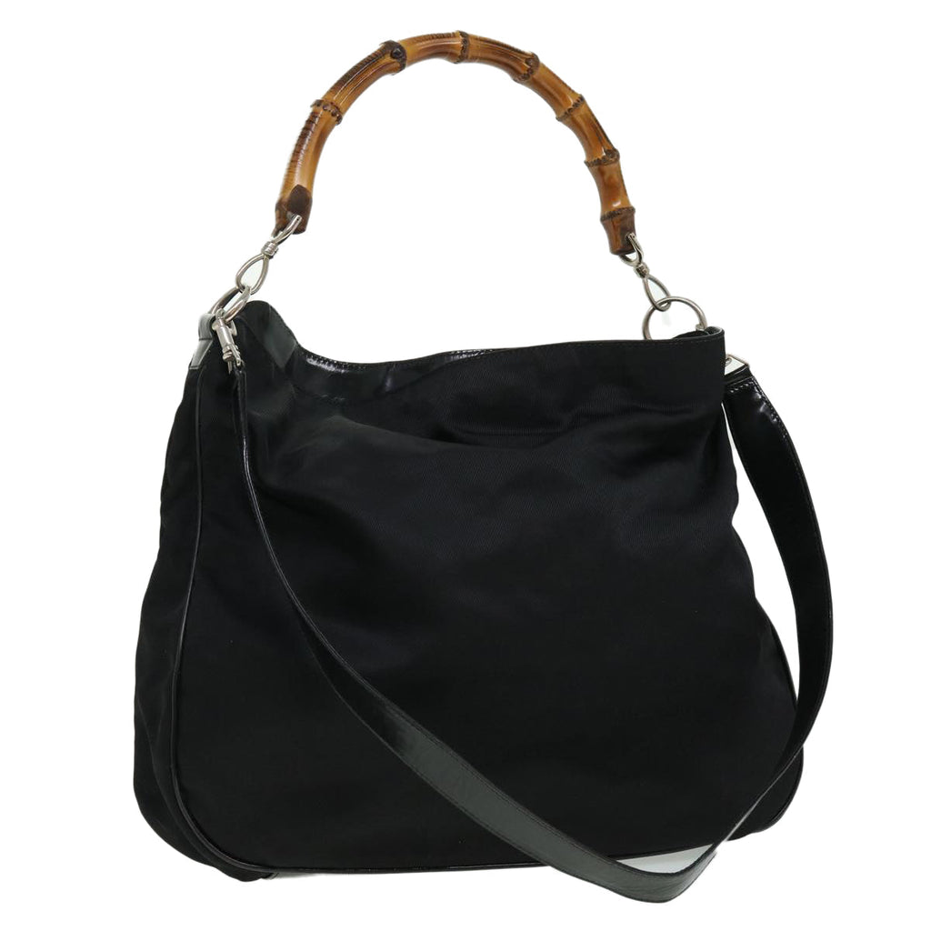 GUCCI Bamboo Hand Bag Canvas Black ac1087