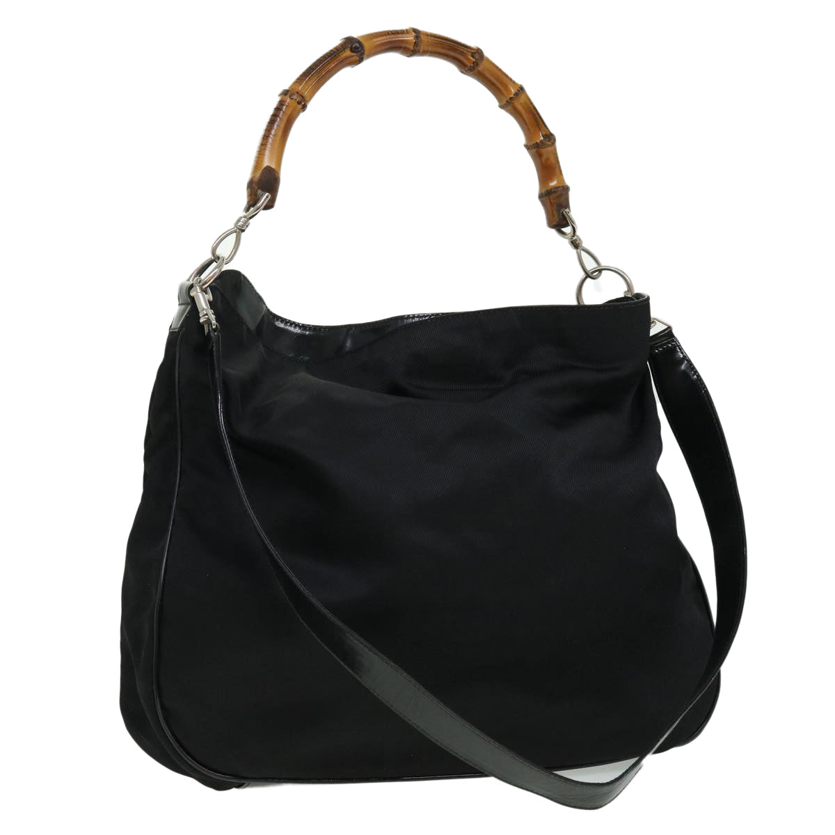 GUCCI Bamboo Hand Bag Canvas Black ac1087