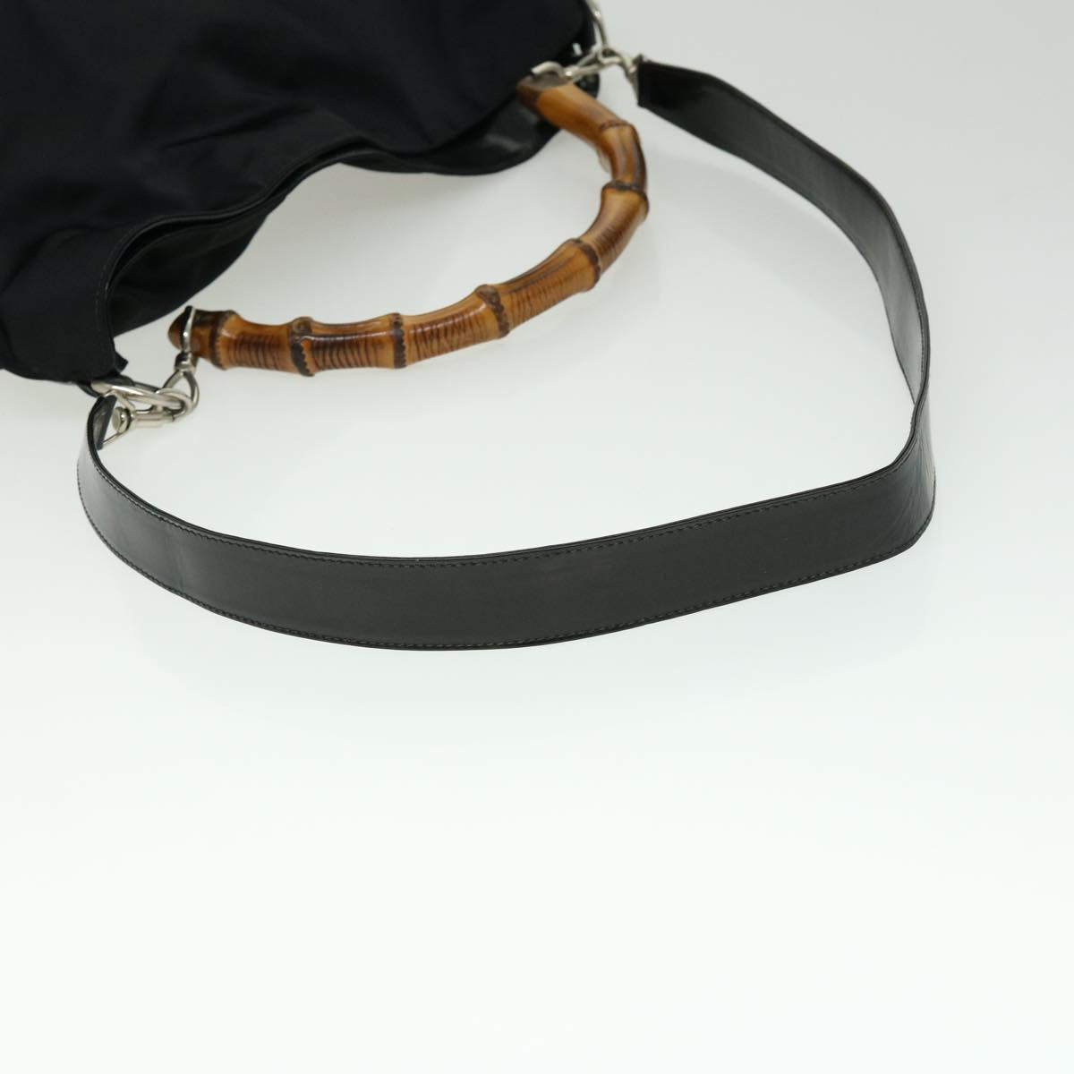 GUCCI Bamboo Hand Bag Canvas Black ac1087