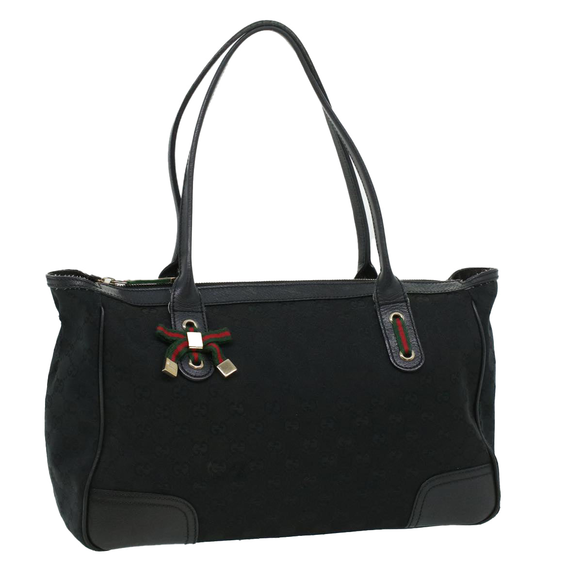 GUCCI GG Canvas Web Sherry Line Shoulder Bag Black Red Green ac1354