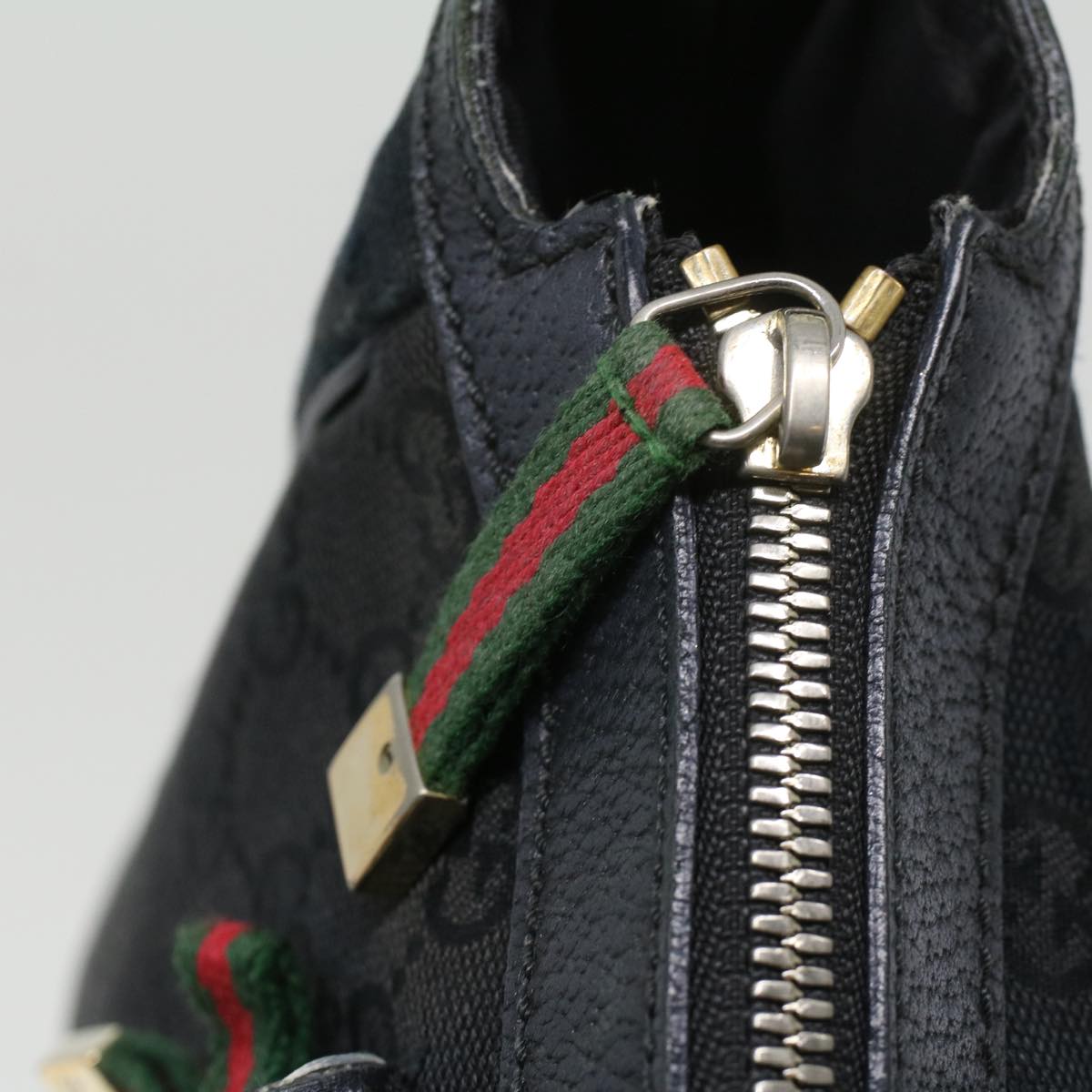 GUCCI GG Canvas Web Sherry Line Shoulder Bag Black Red Green ac1354