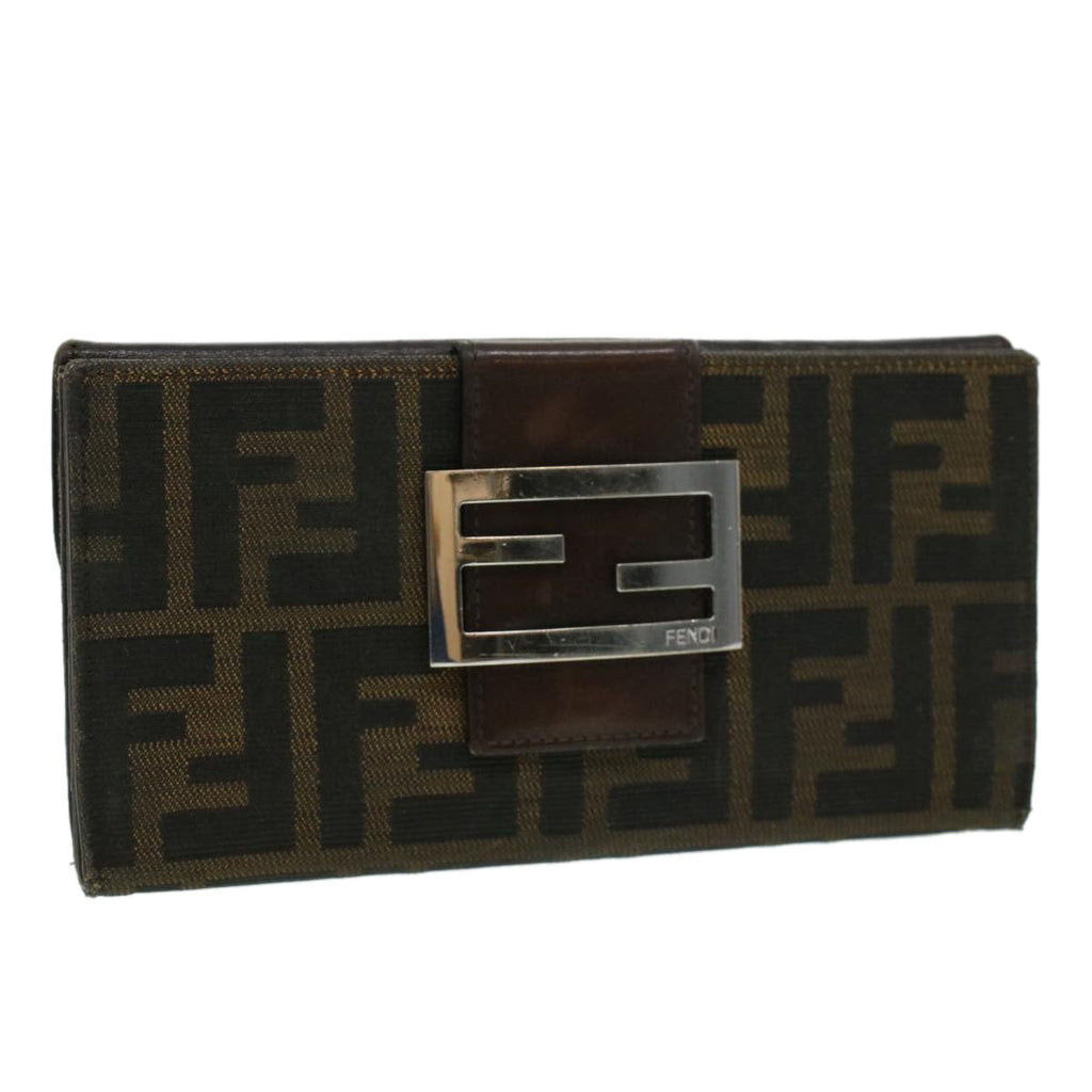 FENDI Zucca Canvas Long Wallet Brown Black ac1385