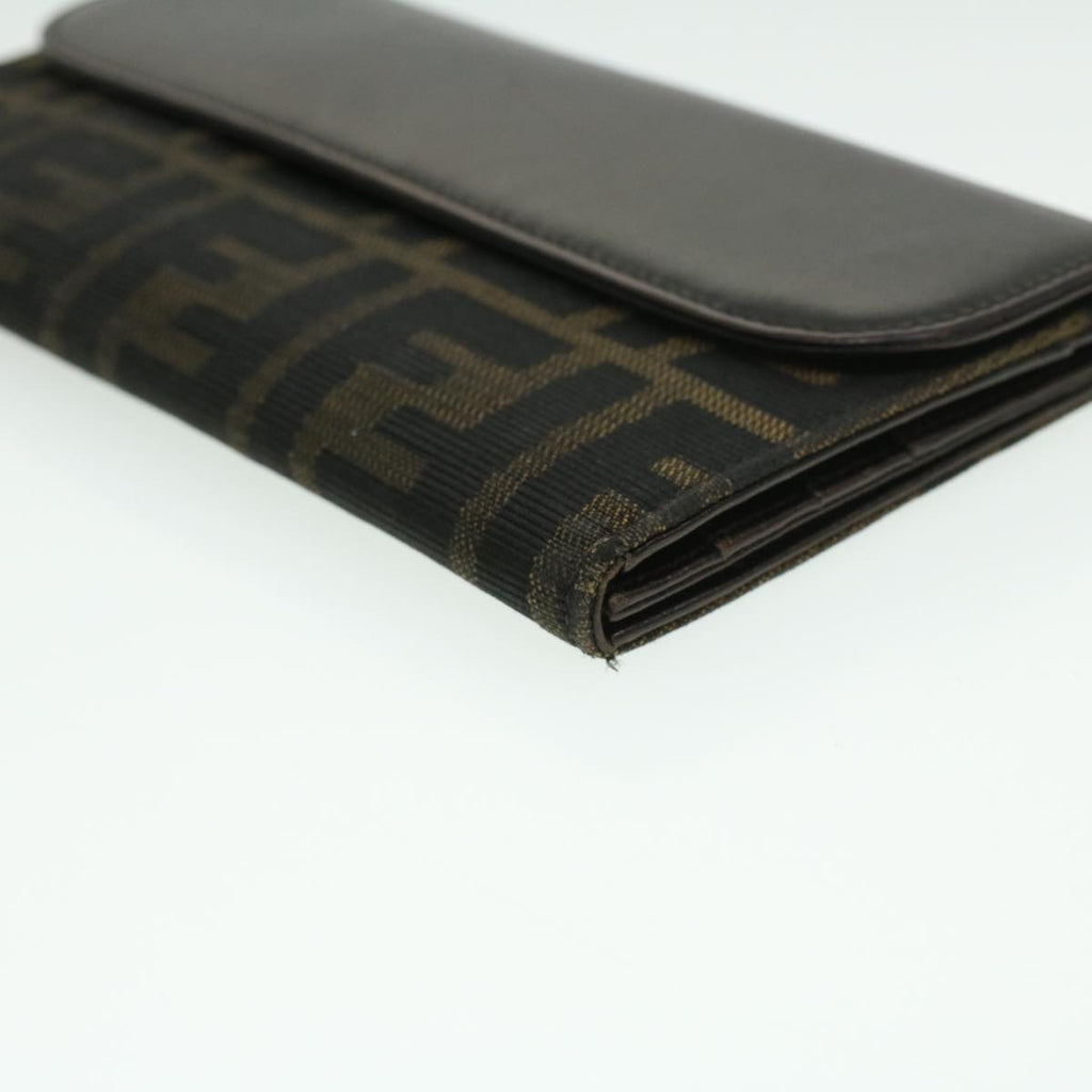 FENDI Zucca Canvas Long Wallet Brown Black ac1385